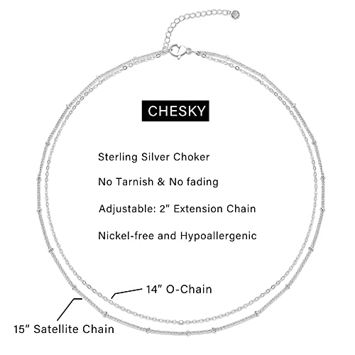 CHESKY 14K Gold Plated Silver Dainty Satellite Choker Necklace for Women | Layered Beaded Chain Necklace, Thin Choker Jewelry, Dainty Gold necklace, Minimalist Trendy Jewelry, Daily Gift for Women - style: Layered Satellite-Silver