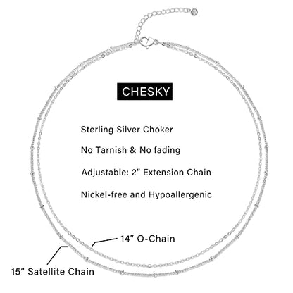 CHESKY 14K Gold Plated Silver Dainty Satellite Choker Necklace for Women | Layered Beaded Chain Necklace, Thin Choker Jewelry, Dainty Gold necklace, Minimalist Trendy Jewelry, Daily Gift for Women - style: Layered Satellite-Silver