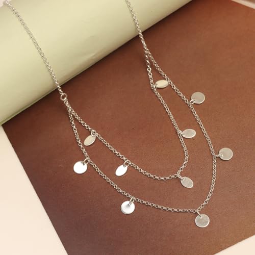 LeCalla Italian Sterling Silver Layered Necklace Handmade Multi Row Layering Necklaces for Women - color: Disc Layered
