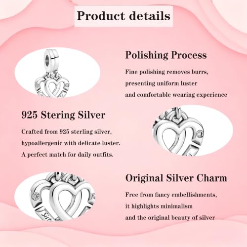 925 Sterling Silver Charms Pendants Mom Heart Dog koi fish Sea Turtle Football Charms for bracelet Pendants Beads Mom Sister Wife Family, Friends, Birthday gifts - style: 2-in-1 Sister Heart Pendant