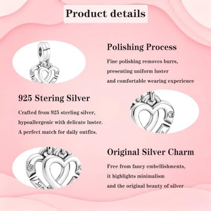 925 Sterling Silver Charms Pendants Mom Heart Dog koi fish Sea Turtle Football Charms for bracelet Pendants Beads Mom Sister Wife Family, Friends, Birthday gifts - style: 2-in-1 Sister Heart Pendant