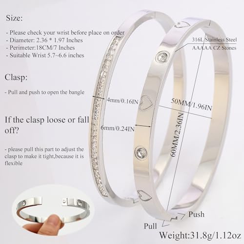 Camhanno Gold Bangles for Women - Stainless Steel Love & Friendship Bracelet Set with Gift Box | Daily Wear & Party Jewelry - color: silver