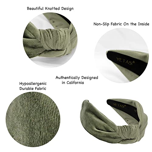 Sage Green Velvet Headbands for Women, Trendy Womens Headbands are Knotted Headband for Women's Hair, Cute Top Knot Fashion Designer Girls Head band - color: Sage Green