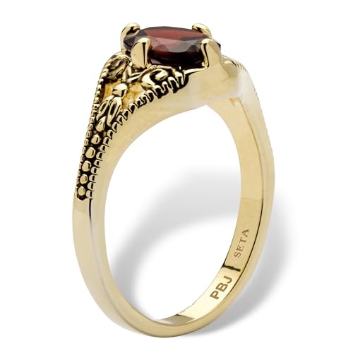 PalmBeach Yellow Gold-plated Antiqued Oval Cut Genuine Red Garnet Vintage Style Ring Sizes 5-10