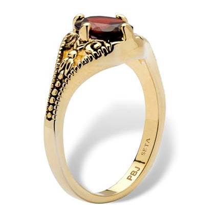 PalmBeach Yellow Gold-plated Antiqued Oval Cut Genuine Red Garnet Vintage Style Ring Sizes 5-10
