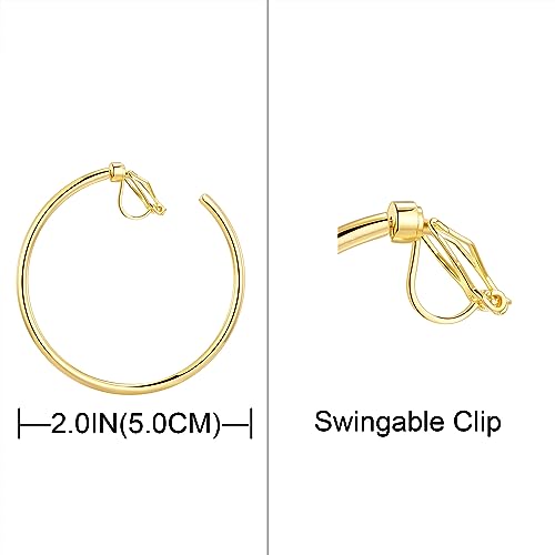 YOQUCOL 5CM(2.0IN) Golden Swingable Clip On Hoop Earrings for Women Non Pierced Ears Hoop Earrings - color: A