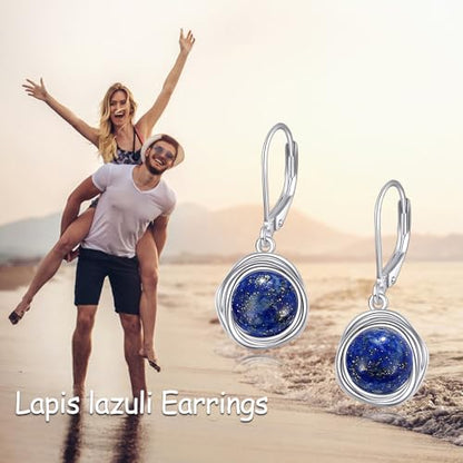 FreshWater Pearl Dangle Earrings 925 Sterling Silver Lapis lazuli Turquoise Larimar Opal Black Pearl Leverback Earrings for Women Birthday Hypoallergenic - style: Lapis lazuli earrings
