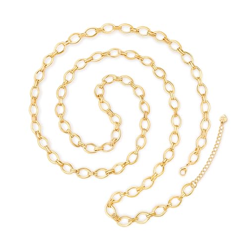 Aobei Pearl 18K Gold or Platinum Long Chain Necklace for Women Chunky Statement Chain Link Necklace Adjustable Geometric Open Chain Layering Jewelry - color: Gold Oval Chain