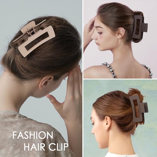 8 Pcs Large Hair Claw Clips 4.1 Inch Non-slip Big Square Matte Hair Claws for Women, Strong Hold Banana Clip for Thick Thin Hair(White/Brown) - color: White/Brown