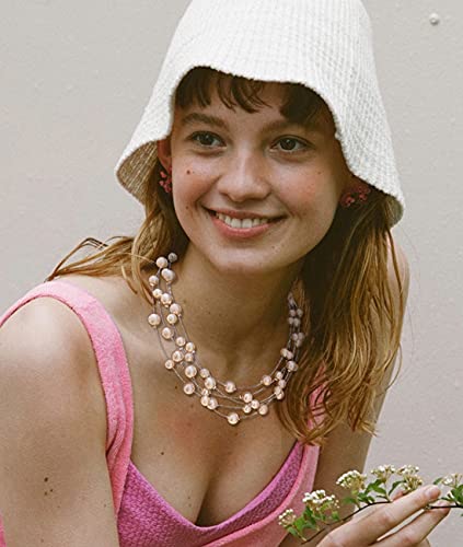 FULU AUTUMN Layered Pearl Necklace Multi-strand Pearl Choker Necklaces for Women Beaded jewelry for Wedding Parties - color: Pink