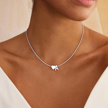 Eaciy Gold Heart Initial Necklaces for Women Teen Girl Gifts Trendy Stuff | 18K Gold Plated Letter A-Z Heart Initial Necklaces for Women Teen Girl Gifts Trendy Stuff Birthday Gifts for Girls Jewelry - color: Silver