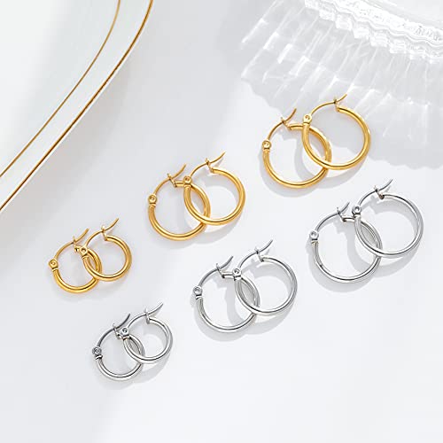 5-10 Pairs Small Gold Silver Hoop Earrings for Women, Stainless Steel Earrings Set Mens Lightweight Thin Hypoallergenic Small Hoops Set - style: 6pcs-G+S 8+10+12mm