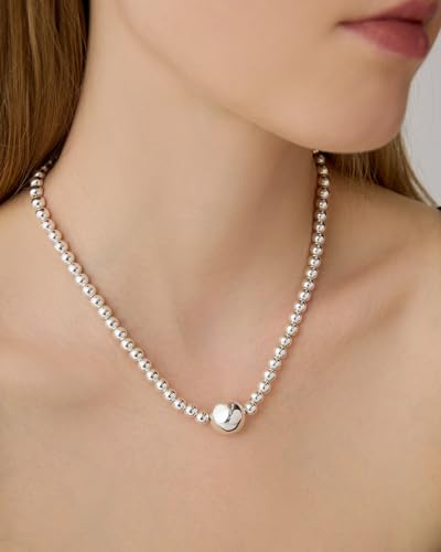 COBI Paperclip Chain Necklace for Women,Beaded Necklace,18K Gold /925 Sterling Silver Plated,Chunky Link Chain Necklace for Daily Wear,Ideal Gift for Her 17" - style: Beaded-Silver