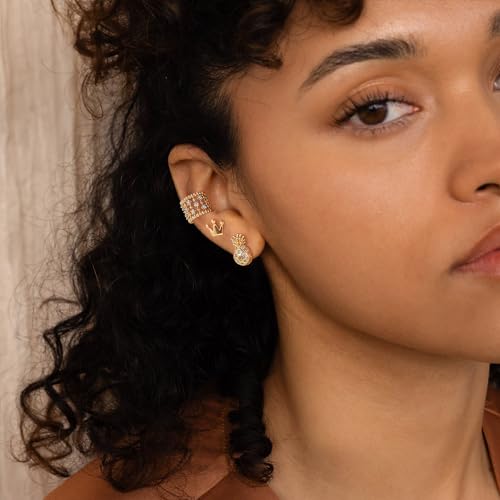 Gold Ear Cuff Earring for Women 14K Gold Plated Cubic Zirconia Non-Pierced Clip on Cartilage Chunky Ear Cuffs Hypoallergenic Jewelry - style: 5cz / pair