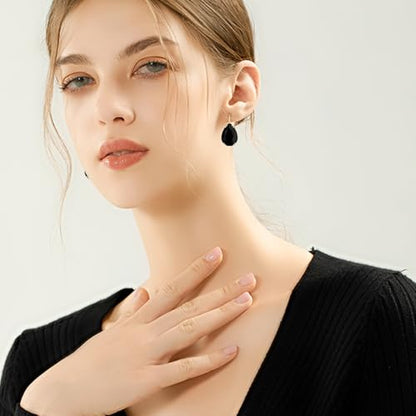 14K Gold Teardrop Crystal Leverback Earrings Sparkly Rhinestone Water Droplet Dangle Drop Earrings For Women - color: Black