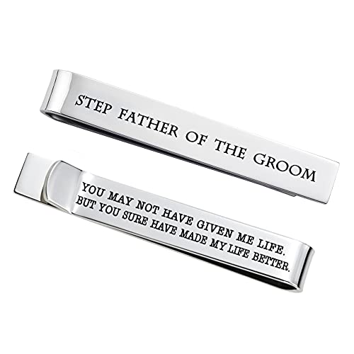 Father of the Bride and Groom Gifts - Wedding Tie Clips for Groomsmen From the Bride - Stainless Steel Tie Bars - color: Step Father of The Groom - White
