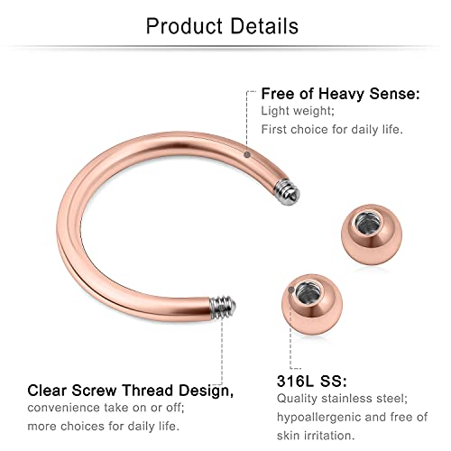 Cisyozi 20G 18G 16G 14G Septum Rings 316L Surgical Steel Septum Nose Lip Rings Horseshoes Cartilage Helix Tragus Rook Daith Earring Hoop Smiley Piercing Jewelry for Women Men 8mm 10mm 12mm 14mm 16mm - color: Mix Color-14G-Inner Dia:8mm-Balls:3mm
