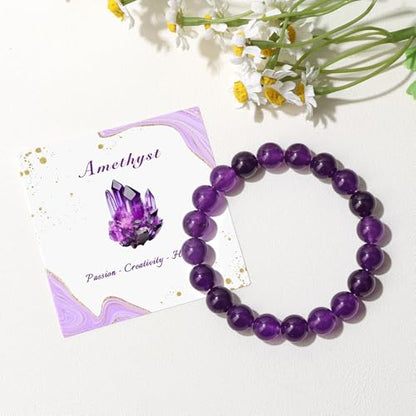 Raicegs 4 6 8MM Beaded Bracelets Healing Crystal Bracelet for Women Men Natural Stone Handmade Stretch Bracelet Reiki Spiritual Jewelry - color: Amethyst, size: 10mm
