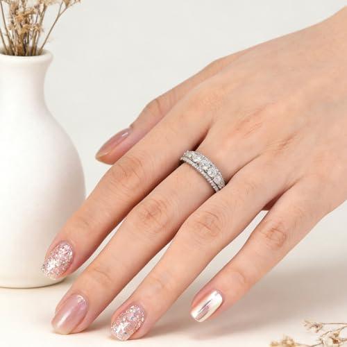 Newshe Jewellery Moissanite Wedding Bands for Women Eternity Ring 925 Sterling Silver Engagement Anniversary Stacking Size - color: Moissanite-Silver