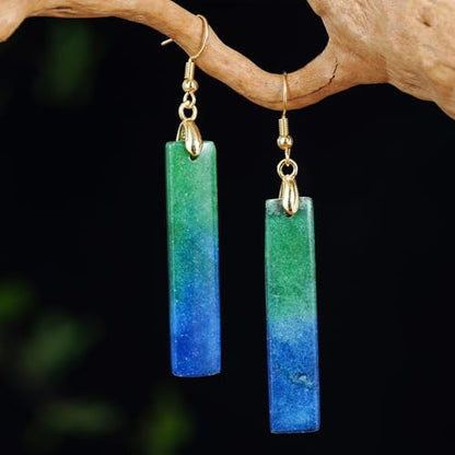 Boho Multiple Style Natural Stone Earrings for Women Unique Healing Gemstone Energy Hypoallergenic Lightweight Dangle Drop Earrings Multiple Styles Earrings Jewelry for Birthday Party Gift - style: Chrysocolla Rectangle