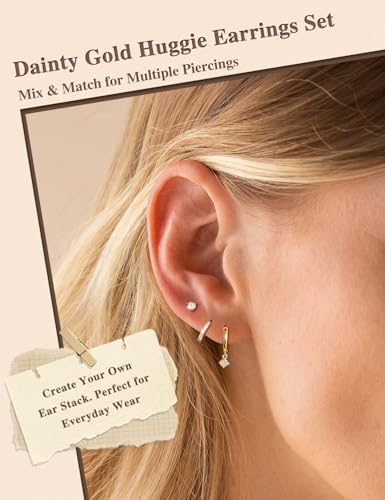 Freekiss 3 Pairs Hoop Earrings Set - Dainty Stud Dangle Cartilage for Women | Hypoallergenic Earrings, Cubic Zirconia Stackable Trendy Small Set Jewelry Gifts for Women - style: rounded cz dangle earrings-GD