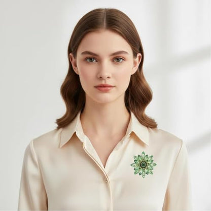 Crystal Flower Brooch Pin for Women Rhinestone Floral Lapel Jewelry - color: green