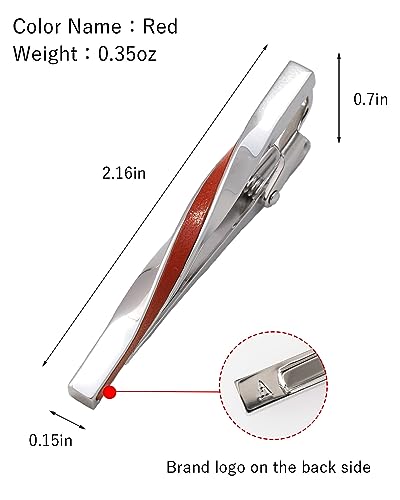 [TAVARAT] Tie Clip Tie Clips for Men Genuine Leather Silver Tie Bar Tie Pin Tps-078 - style: red