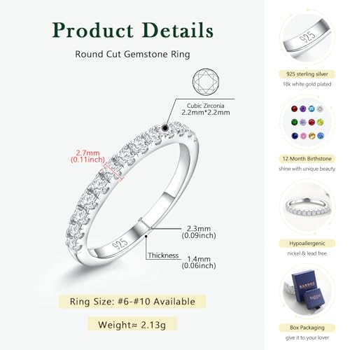 Birthstone Rings Eternity Band 925 Sterling Silver/Yellow Gold-Plated Created Gemstone Stackable Wedding Band 2.7mm Thin Half Eternity Rings for Women Size 6 to 10 - color: 04-CZ-Apr.