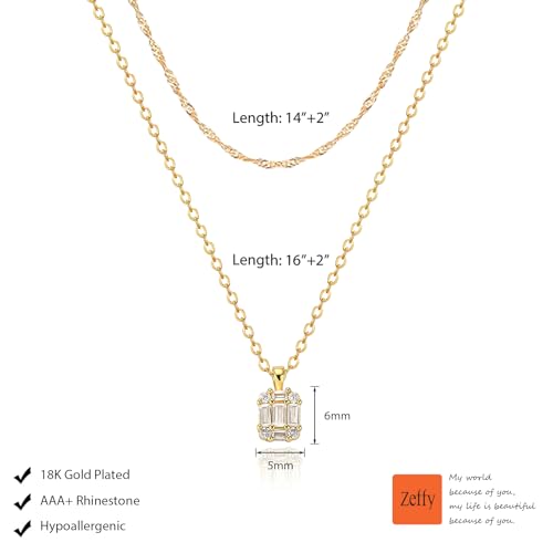 Zeffy Diamond Necklaces for Women, Dainty Gold Necklace 18k Gold Plated Layered Necklaces Simple Gold CZ Diamond Pendant Necklaces for Women Trendy Jewelry Gifts for Girls - color: Gold Diamond Layered Necklace