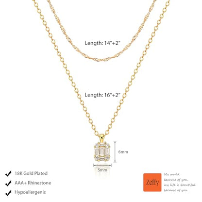 Zeffy Diamond Necklaces for Women, Dainty Gold Necklace 18k Gold Plated Layered Necklaces Simple Gold CZ Diamond Pendant Necklaces for Women Trendy Jewelry Gifts for Girls - color: Gold Diamond Layered Necklace