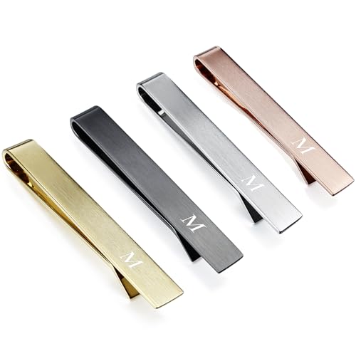 HAWSON 2 inch Tie Clips for Men-Skinny Tie Bar Personalized Letter Tie Clip Set for Wedding Anniversary Business and Best Gift for Him - color: Matte-M