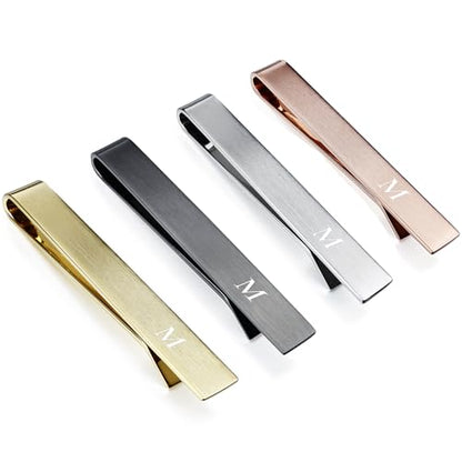 HAWSON 2 inch Tie Clips for Men-Skinny Tie Bar Personalized Letter Tie Clip Set for Wedding Anniversary Business and Best Gift for Him - color: Matte-M