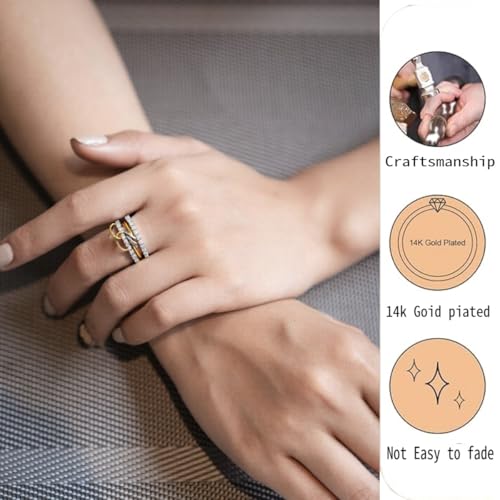 Stackable Rings Women Non Tarnish 18K Gold CZ Interlocking Ring Set | 18K Gold Plated, Hypoallergenic & Non Tarnish, Cubic Zirconia, Mixed Metals, Dainty Stacking Set, Gift for Her - color: gold and silver color
