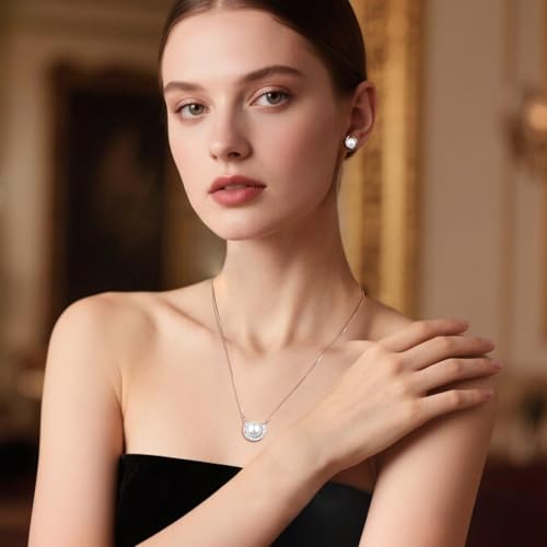 YAMI Pearl Jewelry Set for Women, Natural Cultured Pearl Necklace&Earrings | 11-12mm Pearl, 925 Sterling Silver with 5A Cubic Zirconia, Wedding Jewelry Sets, Valentine's Day/Mother's Day/Christmas Gift - color: White