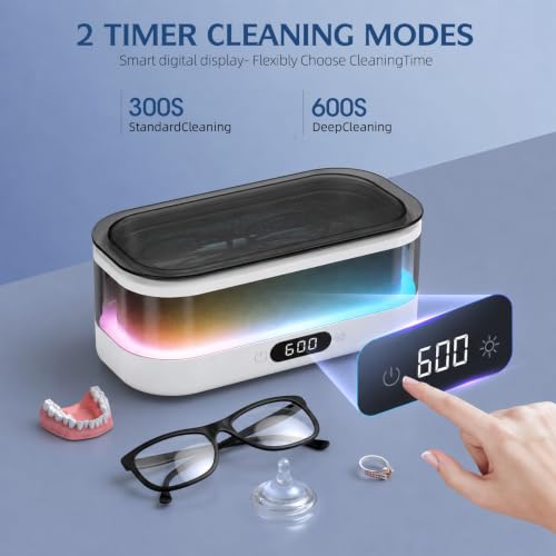 Ultrasonic Jewelry Cleaner 48KHz with RGB Lights for Eyeglasses, Rings, Watches, Dentures, 350ML 304 Stainless Steel Tank, Dual Modes Professional Sonic Cleaner Gift for Wife,Mom,Daughter - color: White