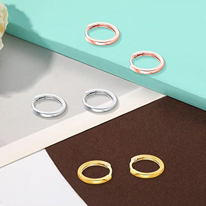 3 Pairs 925 Sterling Silver Small Huggie Hoop Earrings for Women Men | 14K White Gold Plated, Hypoallergenic, Small Silver Hoops - color: F-3 Colors 8mm