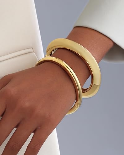 2pcs Gold Bangle Bracelets for Women, Trendy Hinged Cuff Open Wide Chunky Gold Bracelet Stack Arm Cuff Jewelry for Women - color: I-Gold Bangle