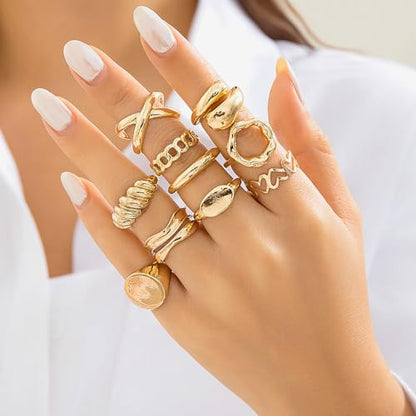 FUTIMELY 14K Gold Stackable Knuckle Rings Set for Women,Aesthetic Silver Trendy Dainty Open Midi Rings Set,Midi Finger Rings Pack Jewelry Gifts - color: Gold2