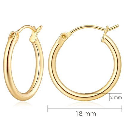 14K Gold Hoop Earrings, Huggie Hoop Earrings for Women, Hypoallergenic Lightweight Small Hoop Earring for Womens 14mm/16mm/18mm - color: 18mm