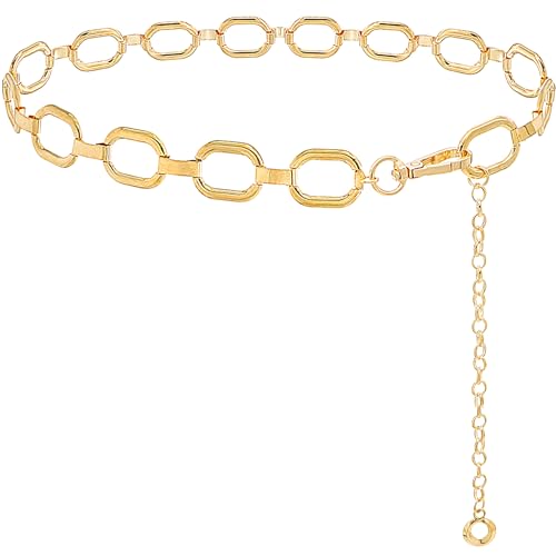LIMHOO Metal Waist Chain for Women Chunky Belly Link Chain Belt for Dresses - color: 028 Gold, size: XL: Length 150cm (59.1in)