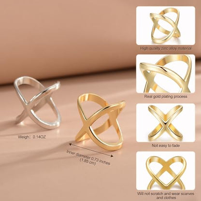 SYWDUDUCLT Scarf Ring for Women's Shawl, Silk Neckerchief, Tshirt, Gold/Sivler, S/M/L, 2 Pcs - style: Modern-S