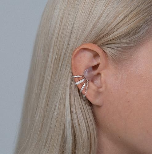 Gold Ear Cuffs Earrings for Women Non Piercing Clip on Cartilage Earrings | Trendy Gold Ear Cuff,Cartilage Clip on Earrings,Thin Huggie Hoop CZ Earring Set ,Fashion Jewelry,Non Tarnish,Gift - style: 3pc chain cz-sl