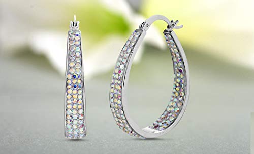 Devin Rose Oval Inside Outside Hoop Earrings for Women Faceted Sparkle Crystals - color: Rainbow
