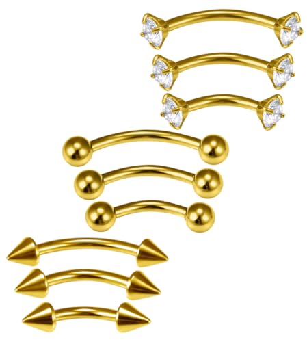 Eyebrow Piercing Jewelry Surgical Steel Curved Barbell Tiny Eyebrow Ring Vertical Labret Lip Jewelry Ear Rook Small Belly Button Ring for Women Men 16g 6mm/8mm/10mm