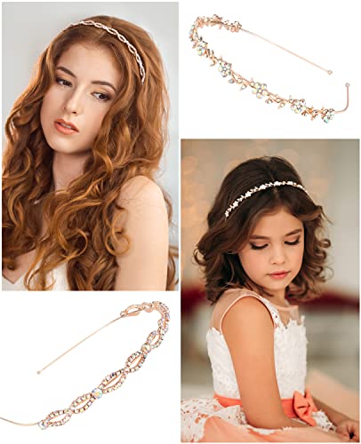 Wecoe 4 Pack AB Rhinestone Headbands Rose Gold Metal Headbands Flower Girl Bridal Wedding Headband Crystal Headpieces Flower Leaf Butterfly Headband Formal Hair Accessories For Women Girls Gifts - color: Rose gold band & AB rhinestones