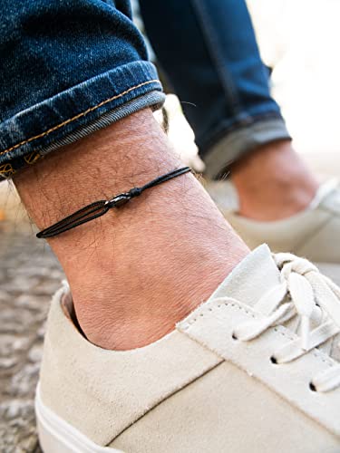 Made by Nami Surfer Anklet with Snap Hook Clasp Waterproof & Adjustable Thin String Ankle Bracelets for Women and Men Handmade Jewelry for Beach and Music Festival Accessories - color: All Black
