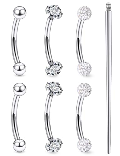 18G 16G 14G Eyebrow Ring Piercing Jewelry Surgical Steel Internal Thread Vertical Labret Lip Ring Rook Daith Earrings Belly Button Ring Piercing Jewelry for Women Men CZ Silver Black Gold - color: Silver, size: 18G, 6mm Length