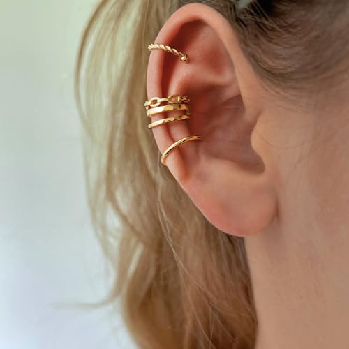 CHIC & ARTSY 925 Sterling Silver Ear Cuffs for Women, Non Piercing Clip On Cartilage Cuffs, Adjustable Fake Conch & Helix Earrings, Gold Plated & Oxidized Various Styles - color: ear cuff #2