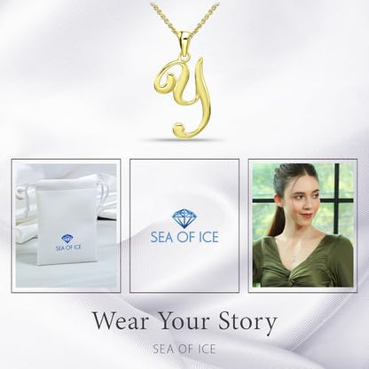 SEA OF ICE Letter Initial Necklace, Alphabet Letter Pendant Necklace, Sterling Silver, Gold, Rose Gold Necklace for Women, Elegant Initial Necklaces, Personalized Custom Women's Necklaces - color: Yellow Gold - Y