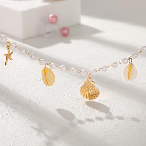 XZQTIVE Starfish Pearl Waist Chain Belts for Women Mermaids Seashell Pearl Belly Chain Gold Pirate Rave Festival Summer Bikini Beach Jewelry Accessories - style: Starfish-7